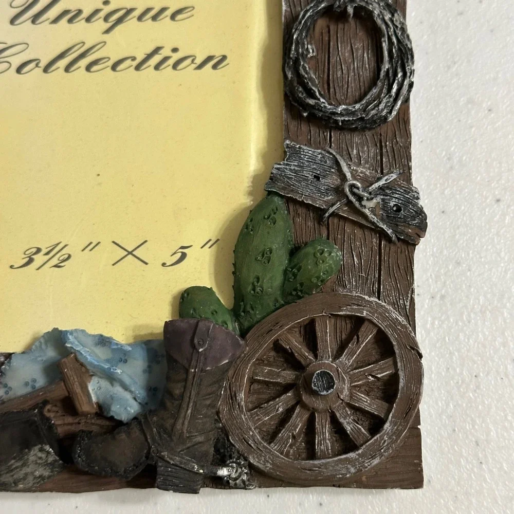 Unique Collection Western Cowboy 3D Relief Picture Frame Faux Wood Resin Rustic